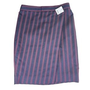 J. Crew The Pencil Skirt Burgundy Navy Stripe Wrap Style Knee Length Size 00